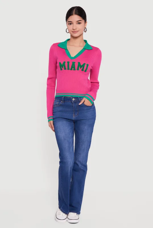 Miami Graphic Long Sleeve Polo Sweater made by Rainbow