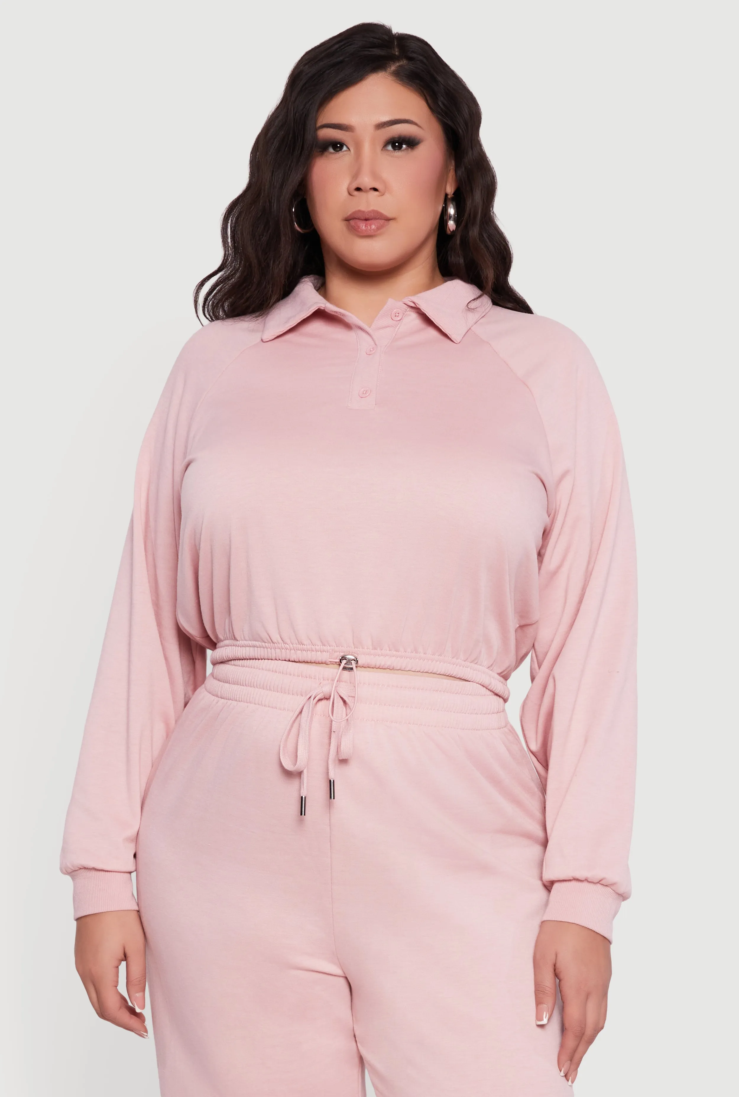 Plus Size Almost Famous Drawstring Hem Collared Pullover sold by Rainbow product image thumbnail 2