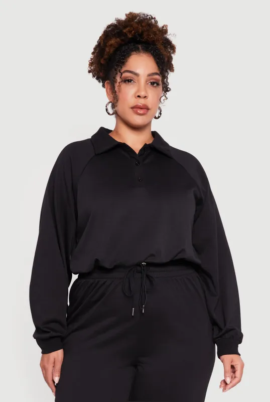 Plus Size Almost Famous Drawstring Hem Collared Pullover sold by Rainbow