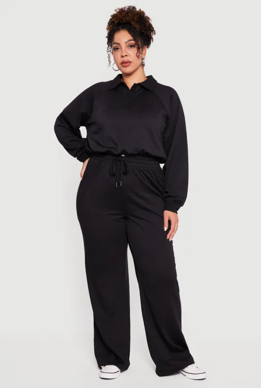 Plus Size Almost Famous Drawstring Waist Wide Leg Sweatpants sold by Rainbow