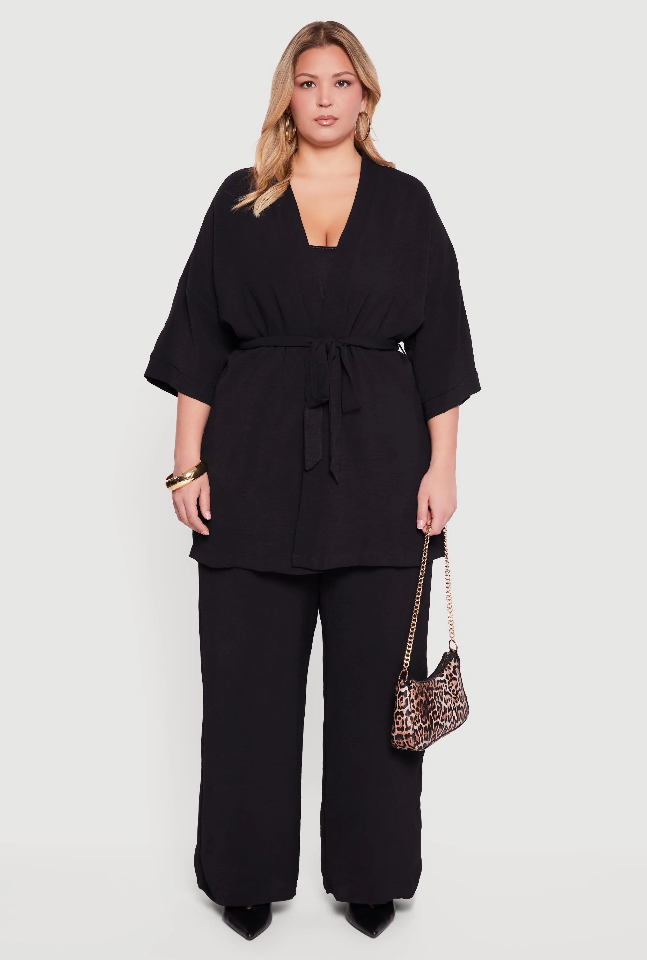 Plus Size Crepe Knit Kimono with Tie Waist Belt sold by Rainbow product image thumbnail 3