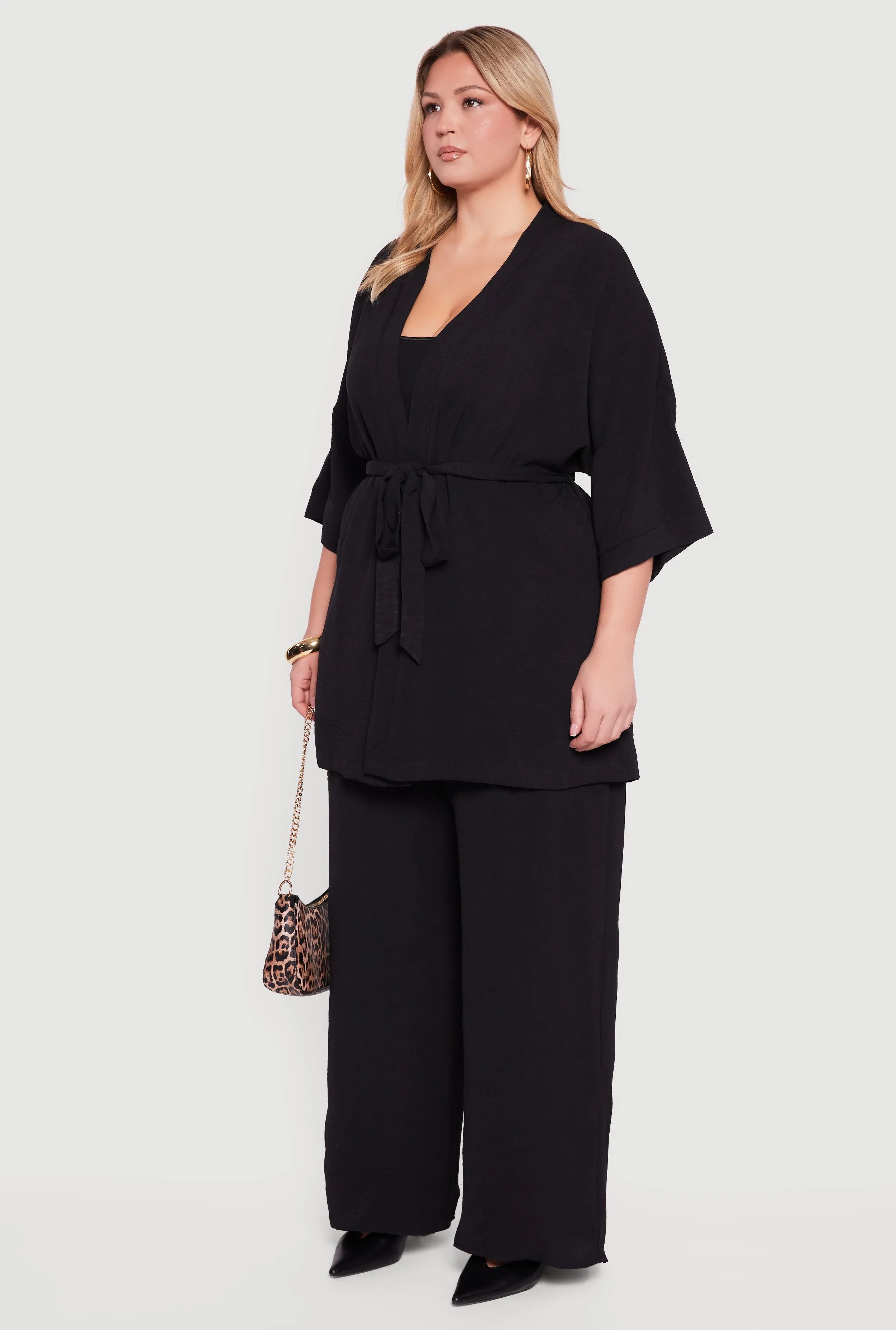 Plus Size Crepe Knit Kimono with Tie Waist Belt sold by Rainbow product image thumbnail 5