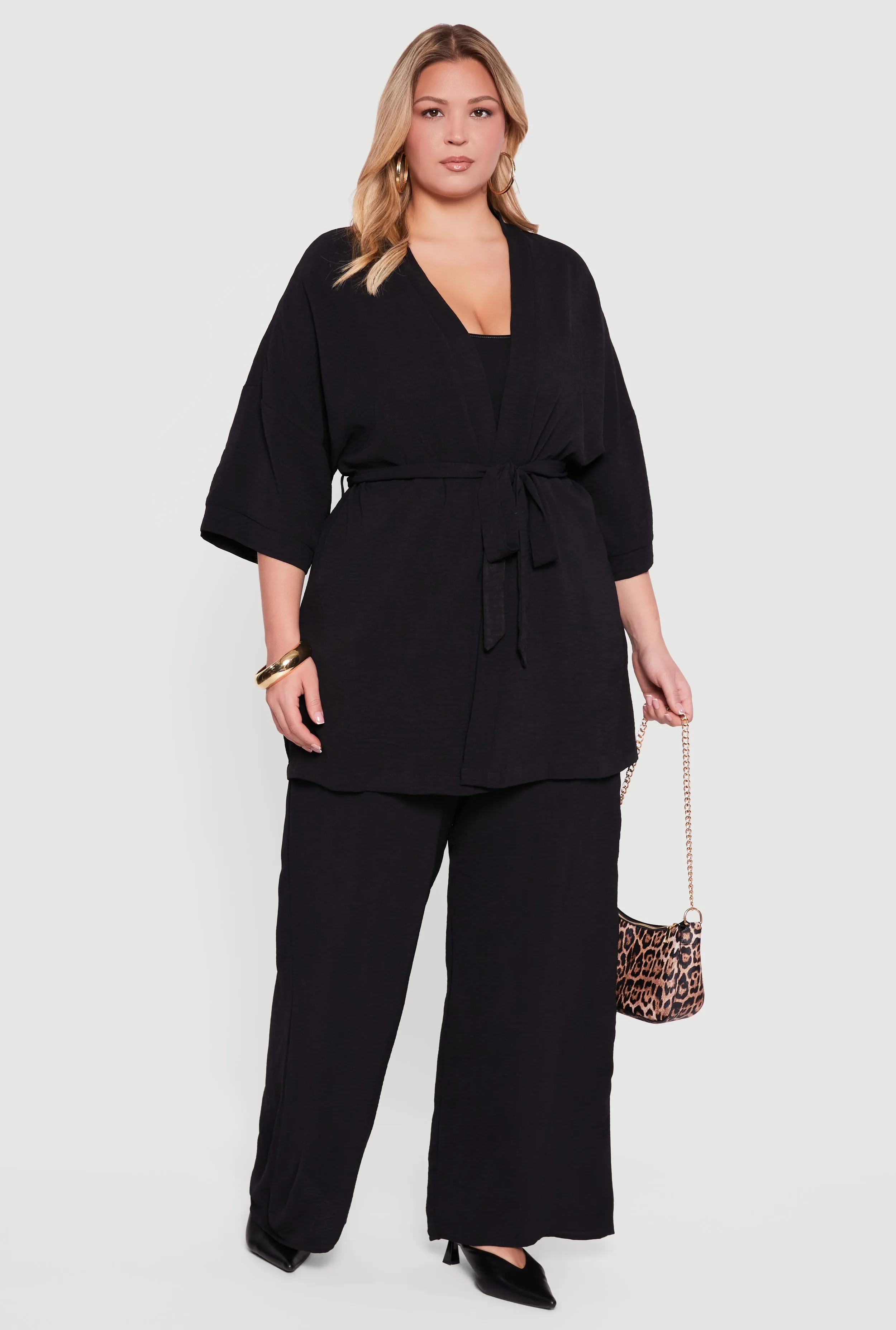 Plus Size Crepe Knit Kimono with Tie Waist Belt sold by Rainbow product image thumbnail 2