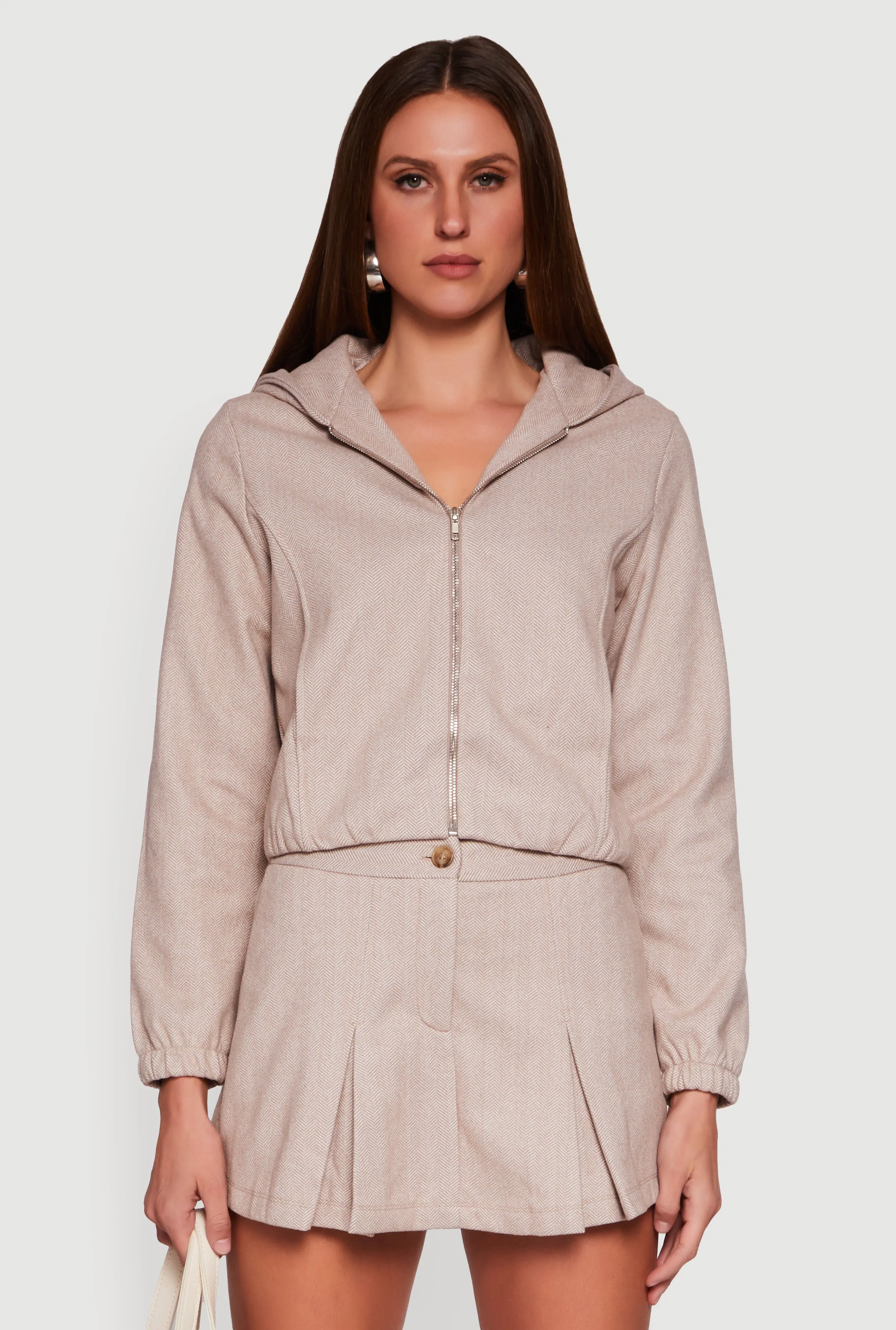Herringbone Zip Front Elastic Hem Jacket sold by Rainbow product image thumbnail 3
