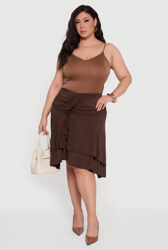 Plus Size Side Rouched Ruffle Trim Tiered Midi Skirt sold by Rainbow