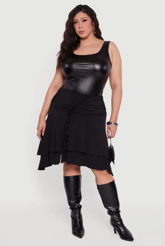 Plus Size Side Rouched Ruffle Trim Tiered Midi Skirt sold by Rainbow