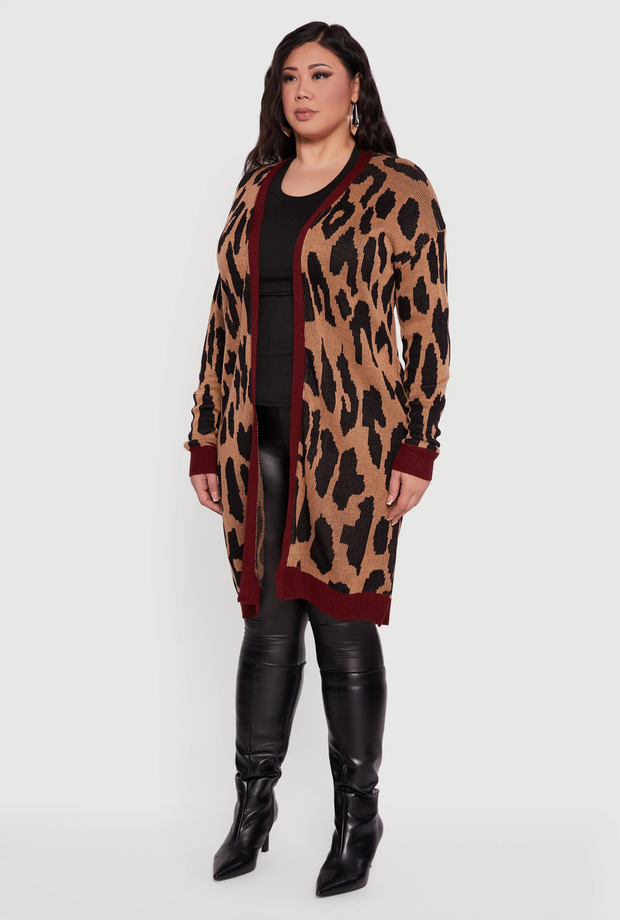 Plus Size Leopard Print Open Front Long Cardigan sold by Rainbow product image thumbnail 3