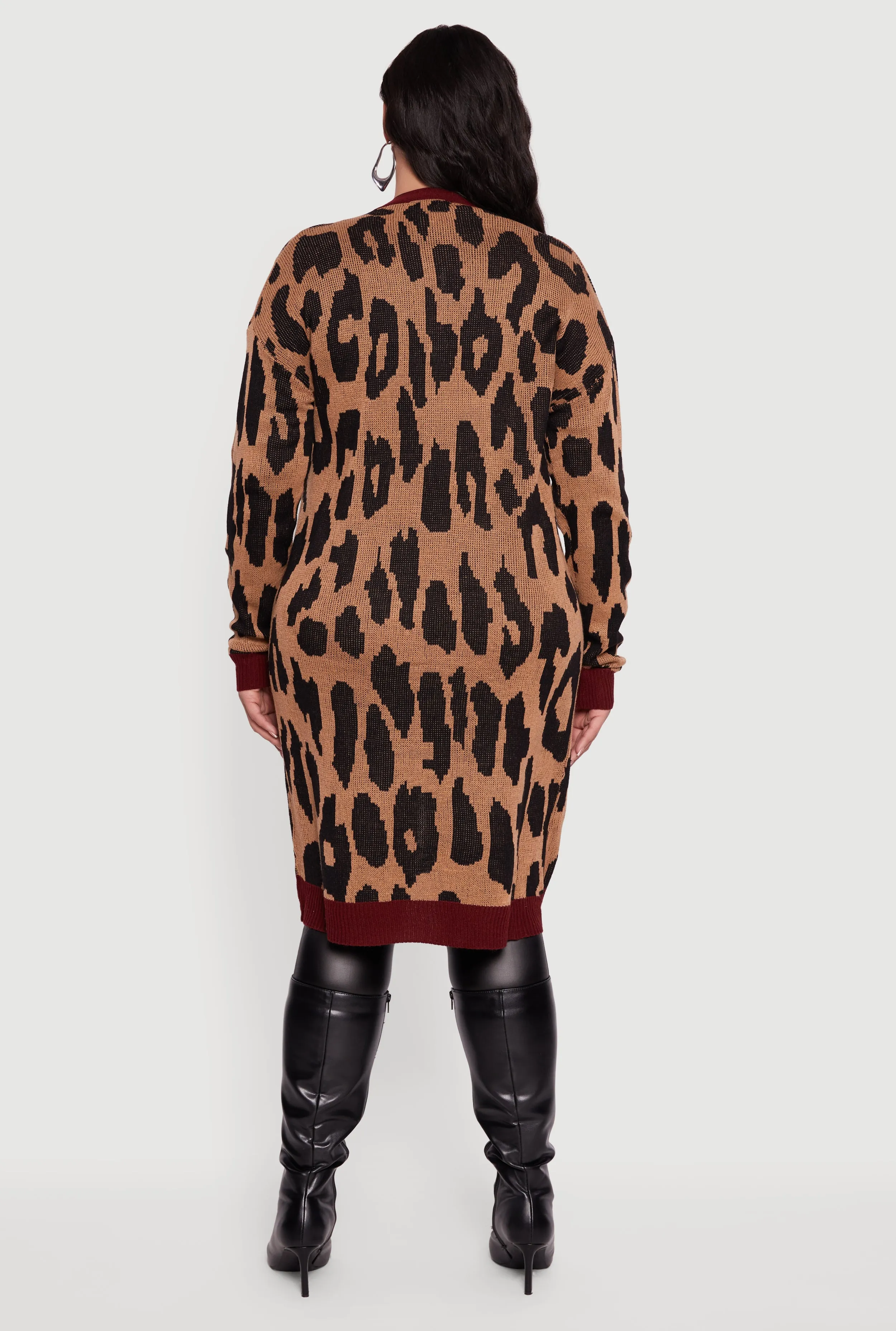 Plus Size Leopard Print Open Front Long Cardigan sold by Rainbow product image thumbnail 5