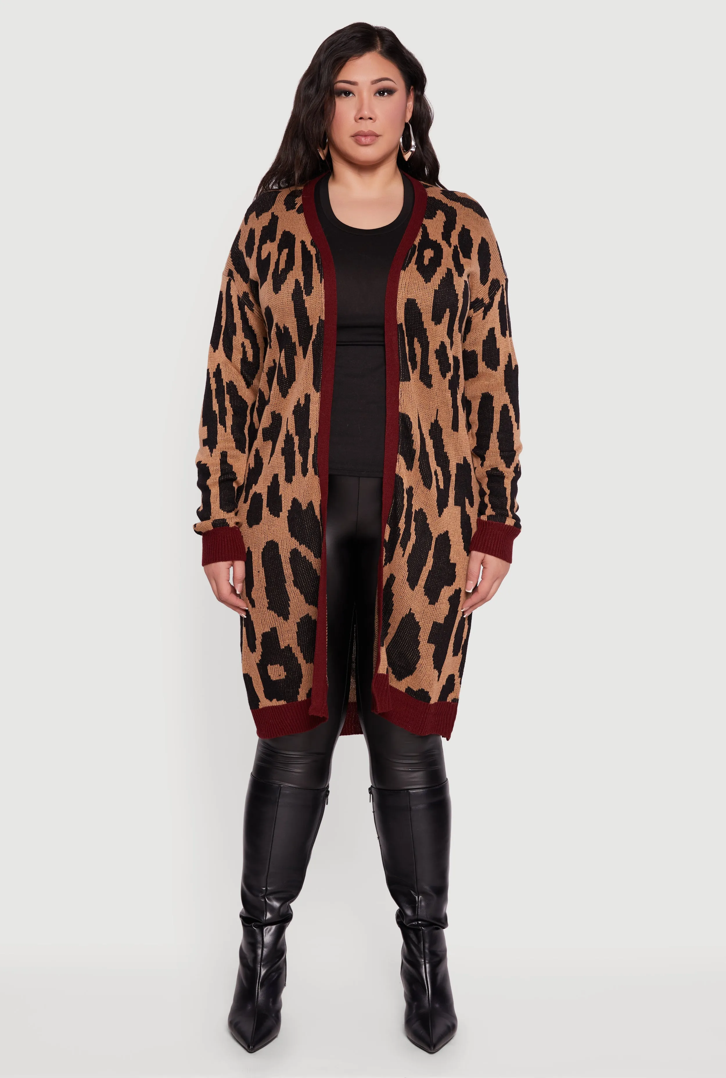 Plus Size Leopard Print Open Front Long Cardigan sold by Rainbow product image thumbnail 2