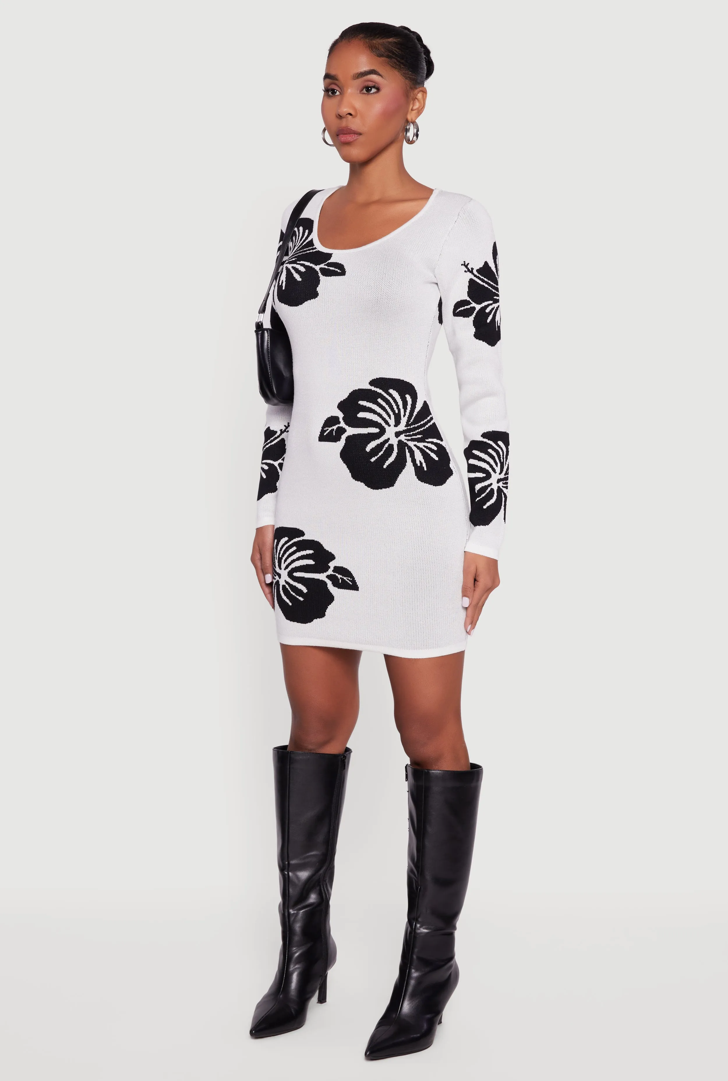 Long Sleeve Scoop Neck Printed Pattern Sweater Dress sold by Rainbow product image thumbnail 3