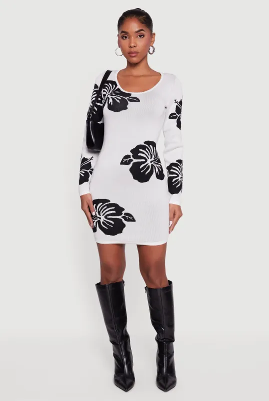 Long Sleeve Scoop Neck Printed Pattern Sweater Dress sold by Rainbow
