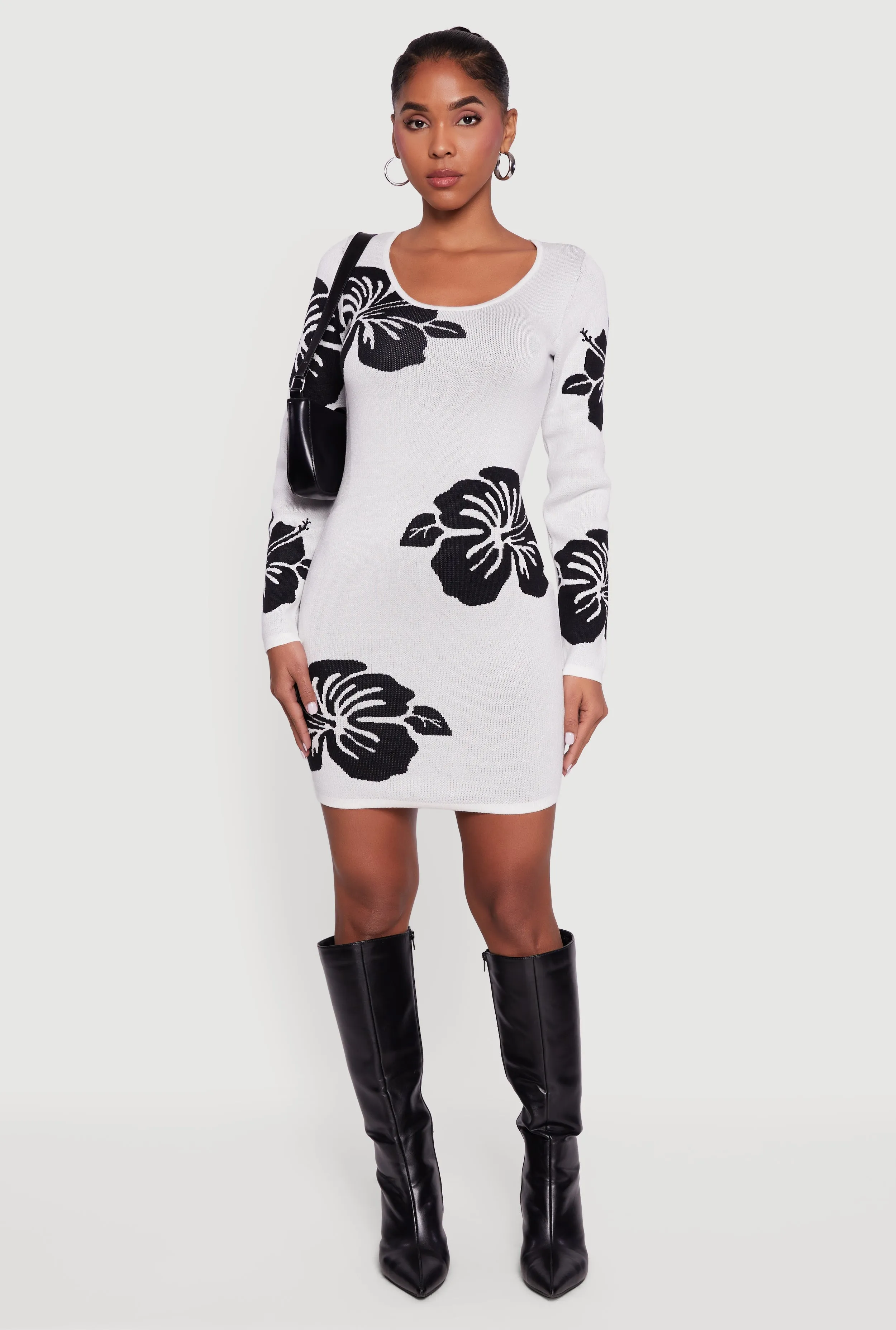 Long Sleeve Scoop Neck Printed Pattern Sweater Dress sold by Rainbow