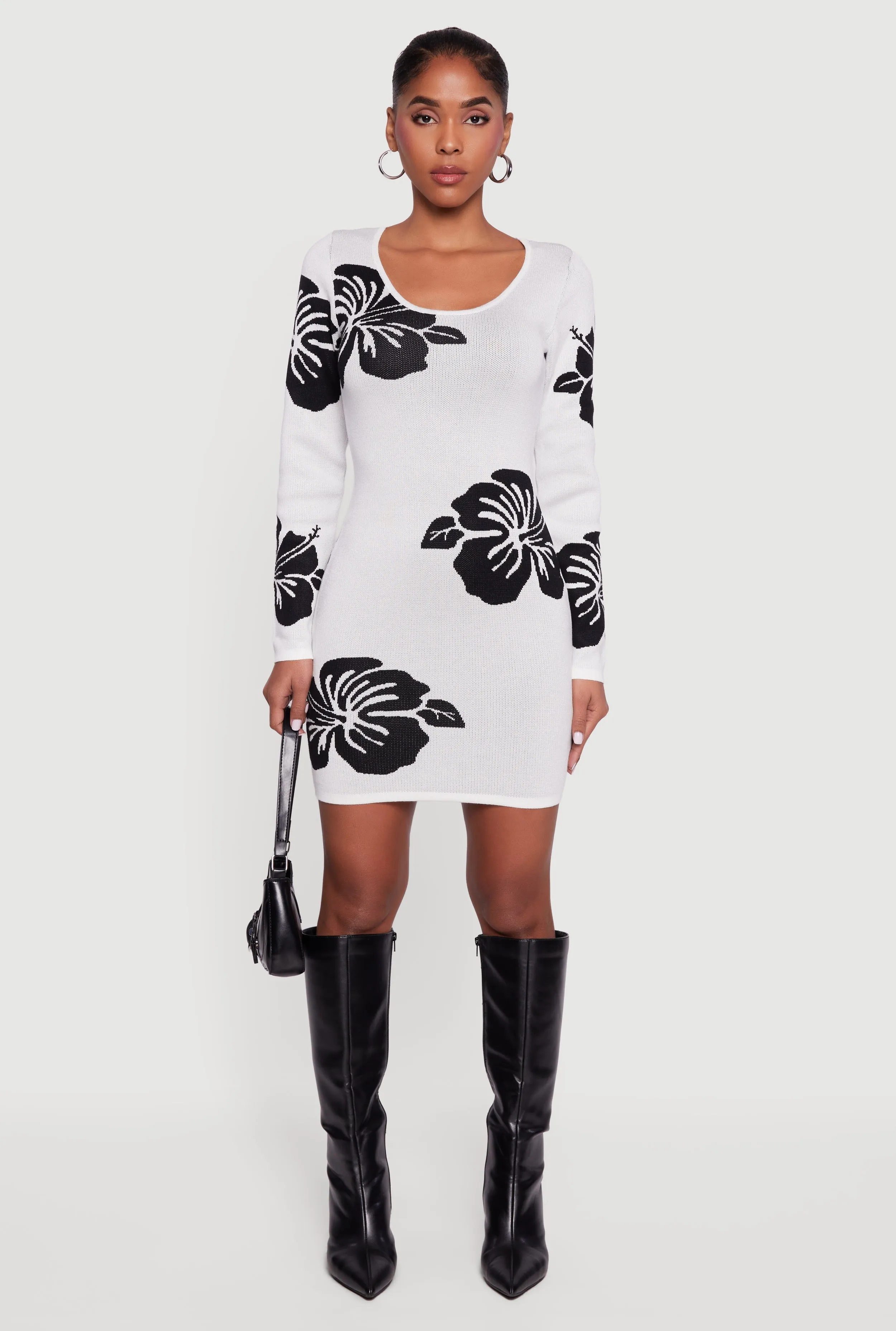 Long Sleeve Scoop Neck Printed Pattern Sweater Dress sold by Rainbow product image thumbnail 2