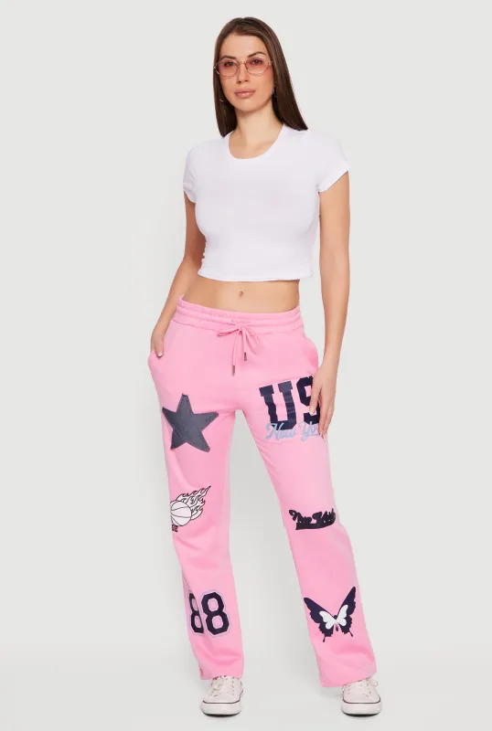 Mid Rise Assorted Patch Graphic Sweatpants sold by Rainbow