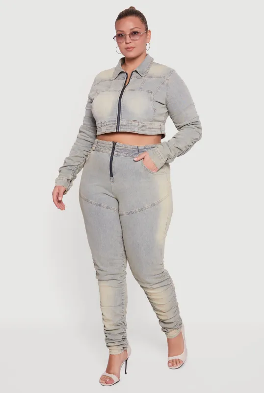 Plus Size High Waisted Stacked Acid Wash Jeans made by Rainbow