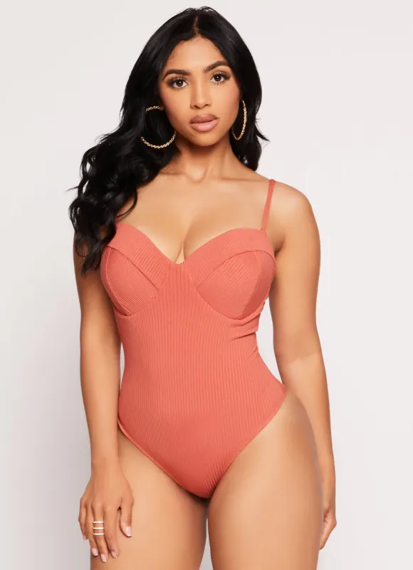 Rib Knit Padded Bustier Bodysuit sold by Rainbow