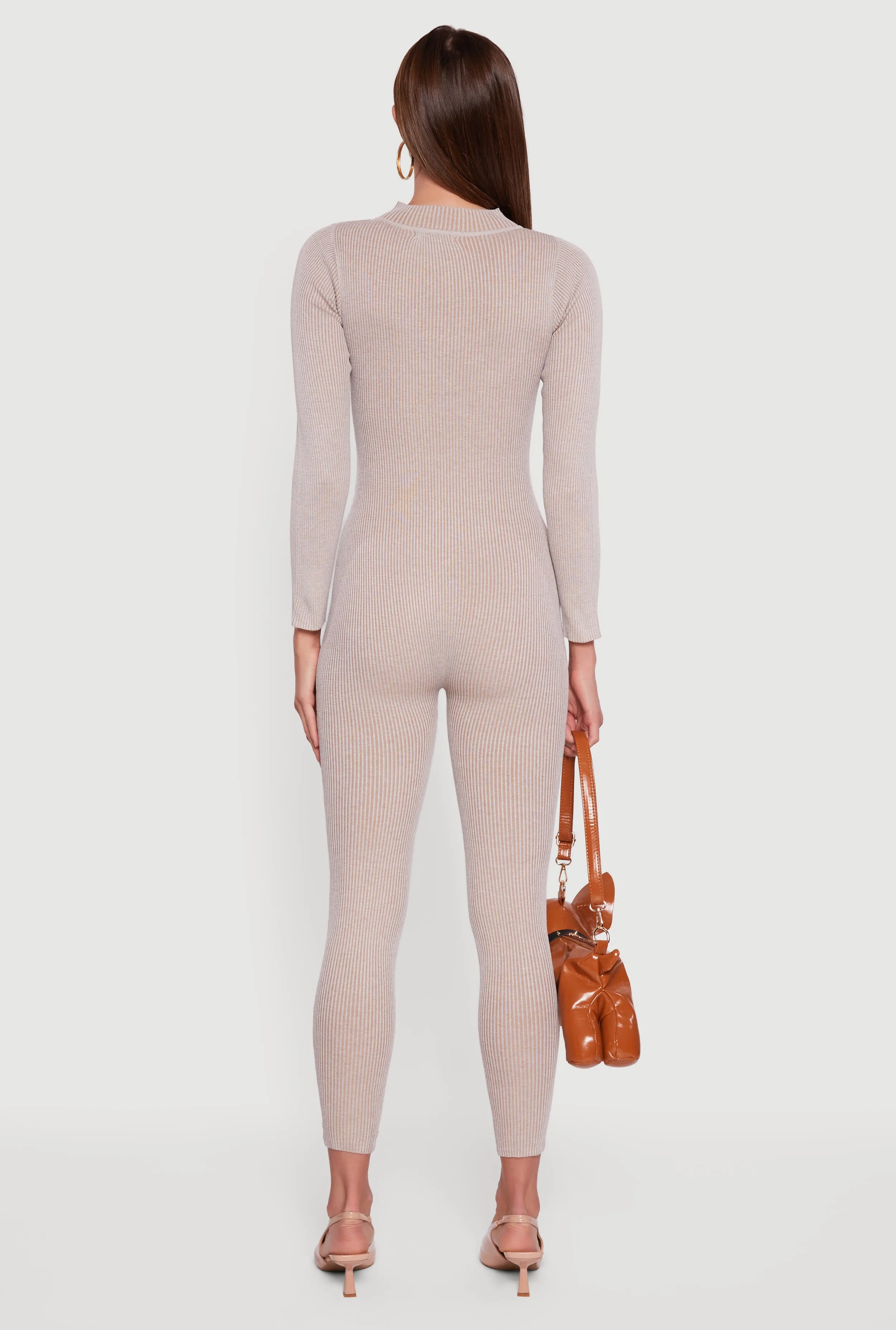 Zip Front Mock Neck Ribbed Knit Jumpsuit sold by Rainbow product image thumbnail 5