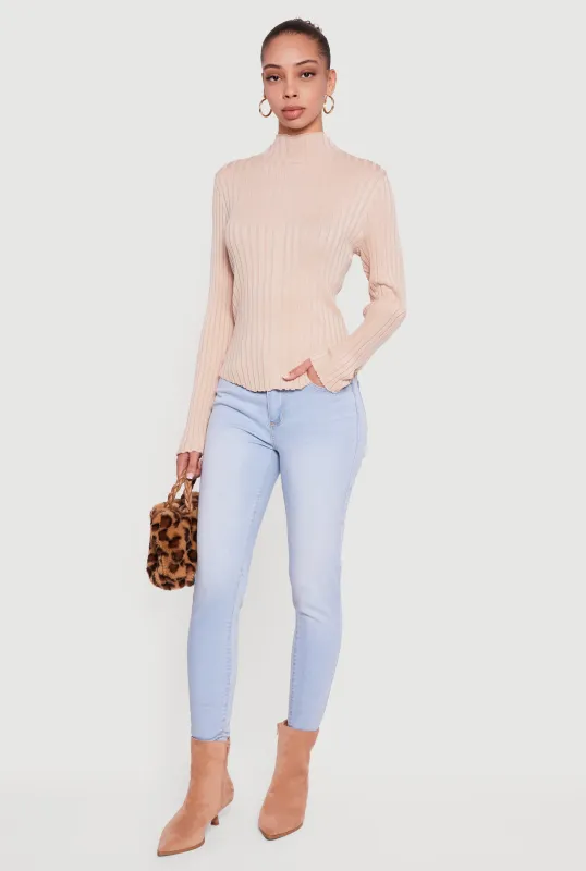 Rib Knit Long Sleeve Mock Neck Sweater sold by Rainbow