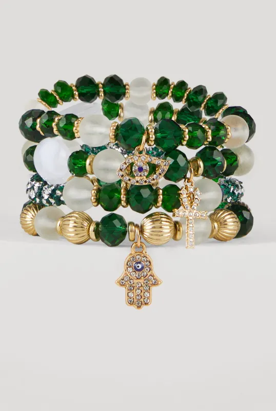 Rhinestone Charm Beaded Stretch Bracelets Set of 4 sold by Rainbow