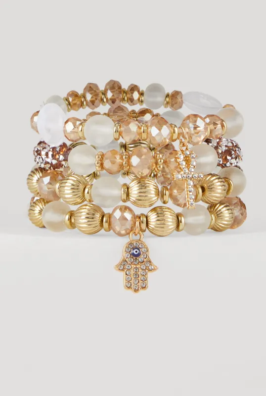 Rhinestone Charm Beaded Stretch Bracelets Set of 4 sold by Rainbow