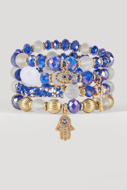 Rhinestone Charm Beaded Stretch Bracelets Set of 4 sold by Rainbow