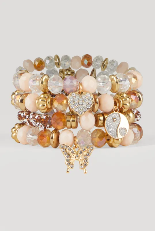 Yin Yang Charm Beaded Stretch Bracelets Set of 4 sold by Rainbow