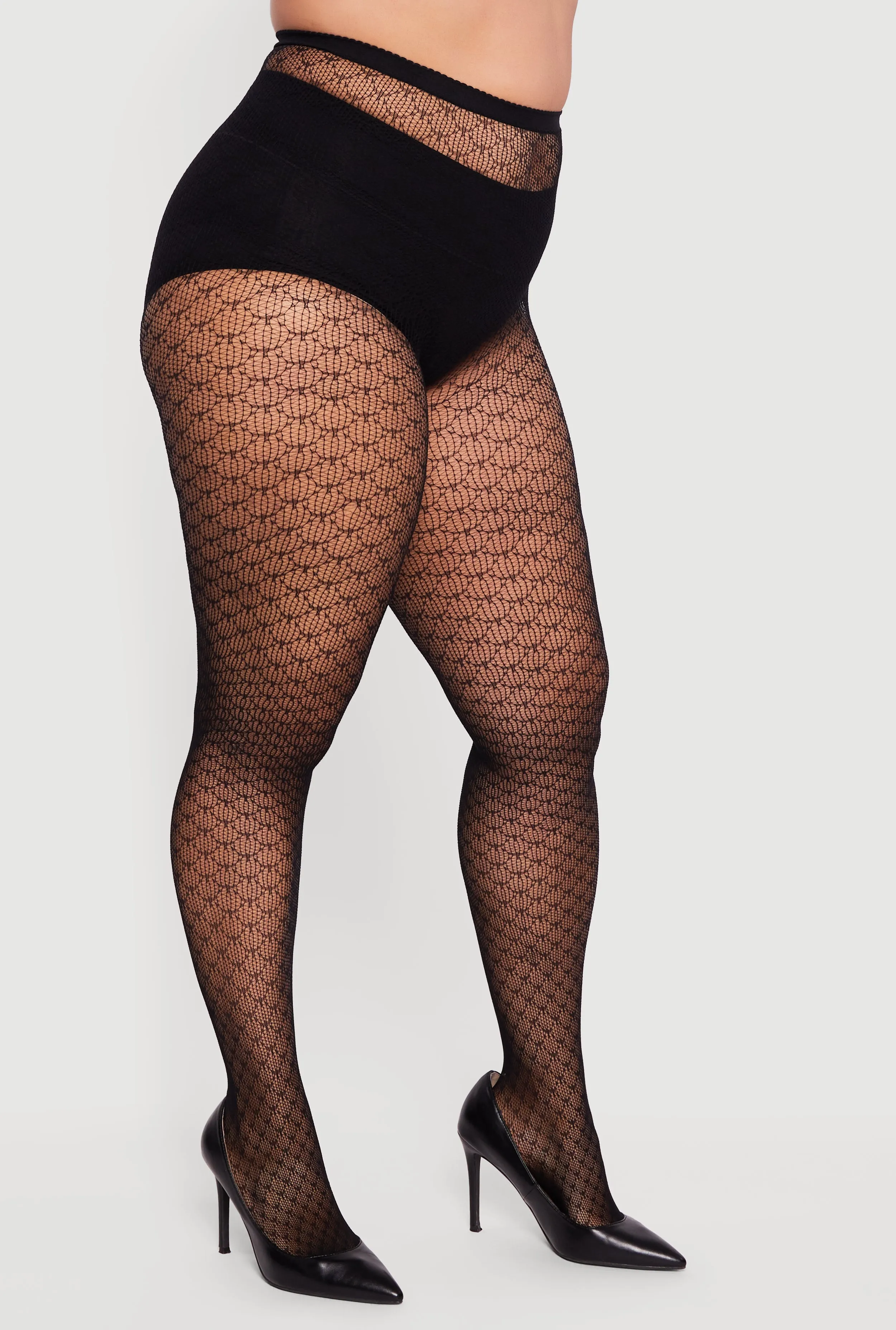 Plus Size High Waisted Patterned Fishnet Tights sold by Rainbow