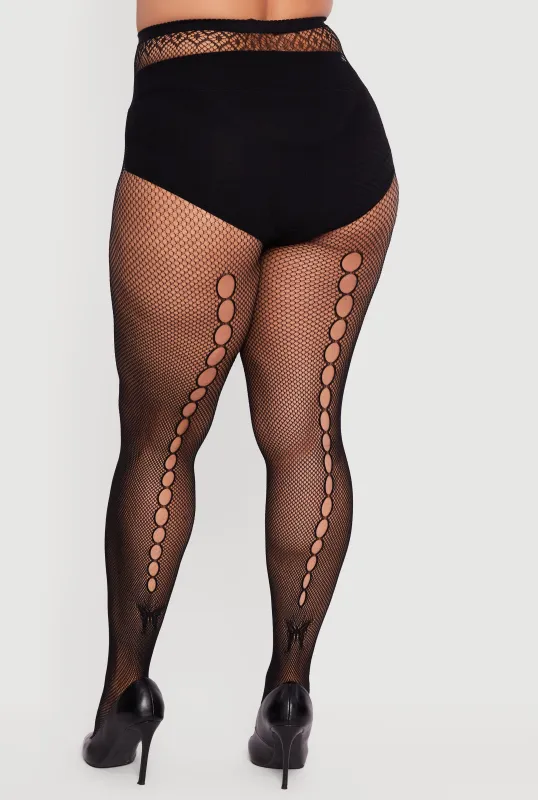 Plus Size High Waisted Patterned Fishnet Tights sold by Rainbow