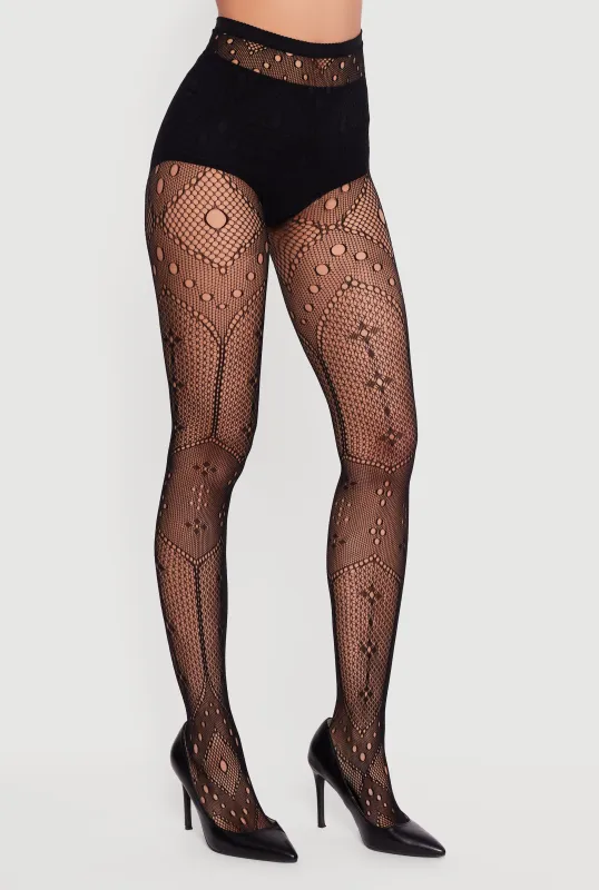 High Waisted Patterned Fishnet Tights sold by Rainbow