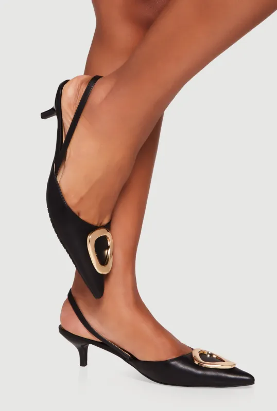 Metallic Pendant Slingback Kitten Heel Pumps sold by Rainbow