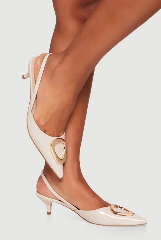 Metallic Pendant Slingback Kitten Heel Pumps sold by Rainbow