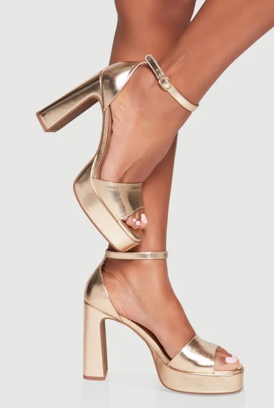 Faux Leather Open Toe Ankle Strap High Heels sold by Rainbow