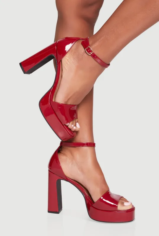 Faux Leather Open Toe Ankle Strap High Heels sold by Rainbow