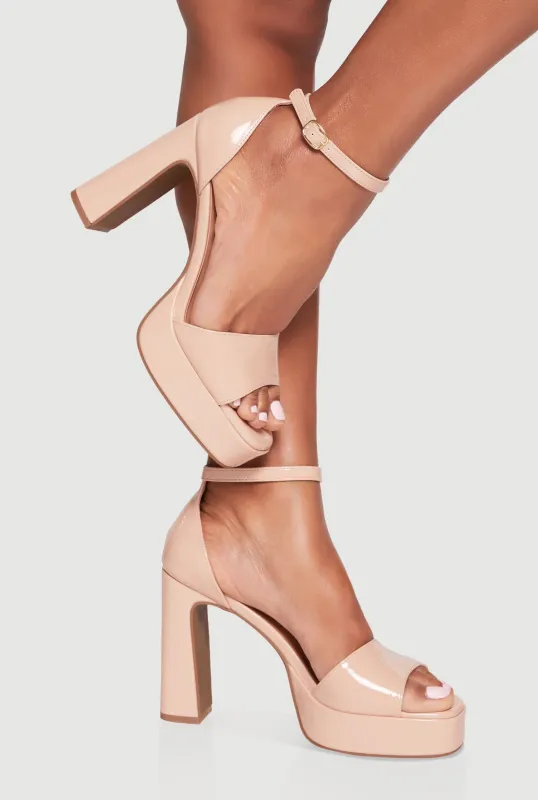 Faux Leather Open Toe Ankle Strap High Heels sold by Rainbow