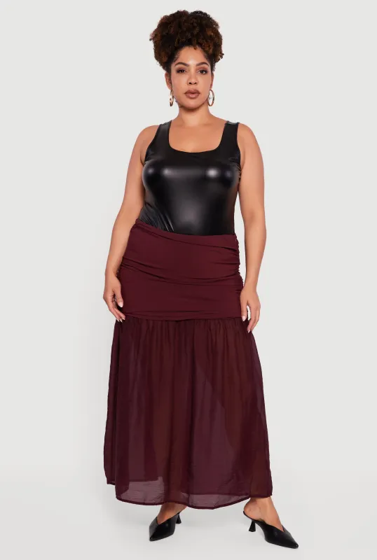 Plus Size High Waisted Ruched Side Ruffle Hem Maxi Skirt sold by Rainbow