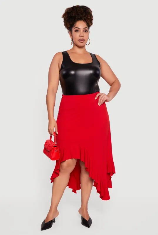 Plus Size Asymmetrical Handkerchief Hem Skirt sold by Rainbow