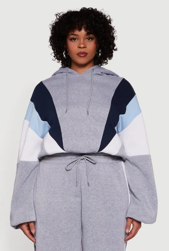 Plus Size Color Blocked Hooded Sweatshirt made by Rainbow