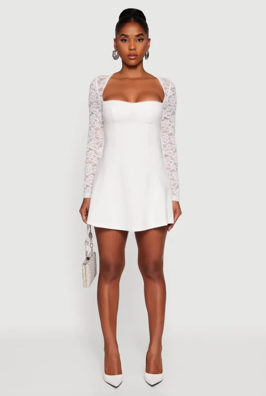 Lace Long Sleeve Sweetheart Skater Dress sold by Rainbow