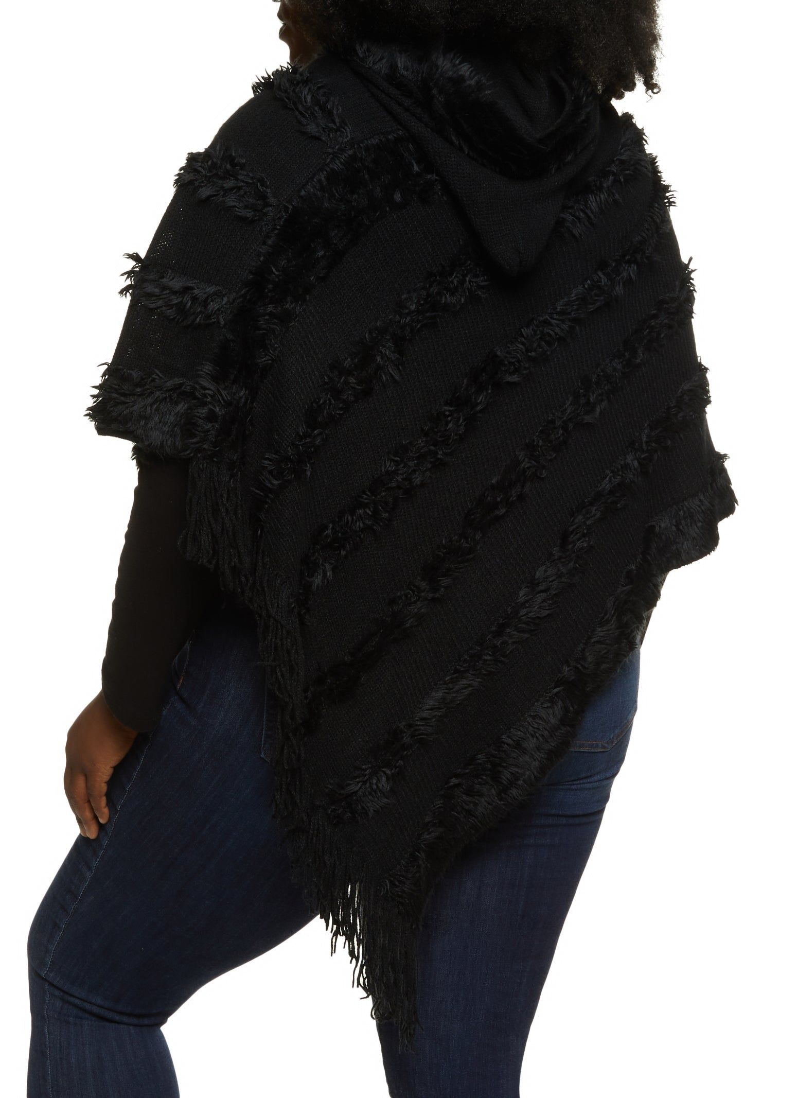 Faux Fur Fringe Hem Asymmetrical Poncho sold by Rainbow product image thumbnail 5