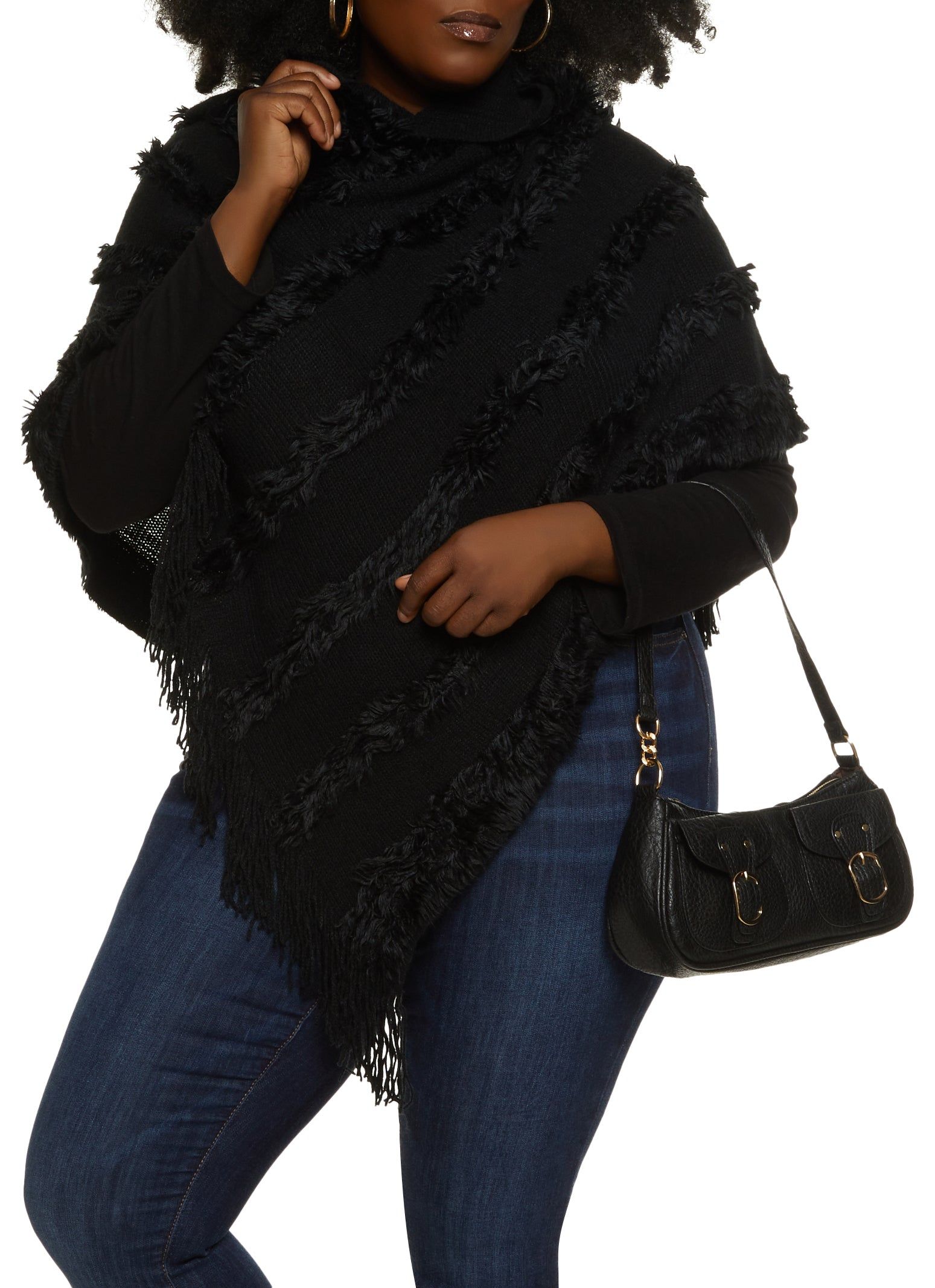 Faux Fur Fringe Hem Asymmetrical Poncho sold by Rainbow product image thumbnail 3