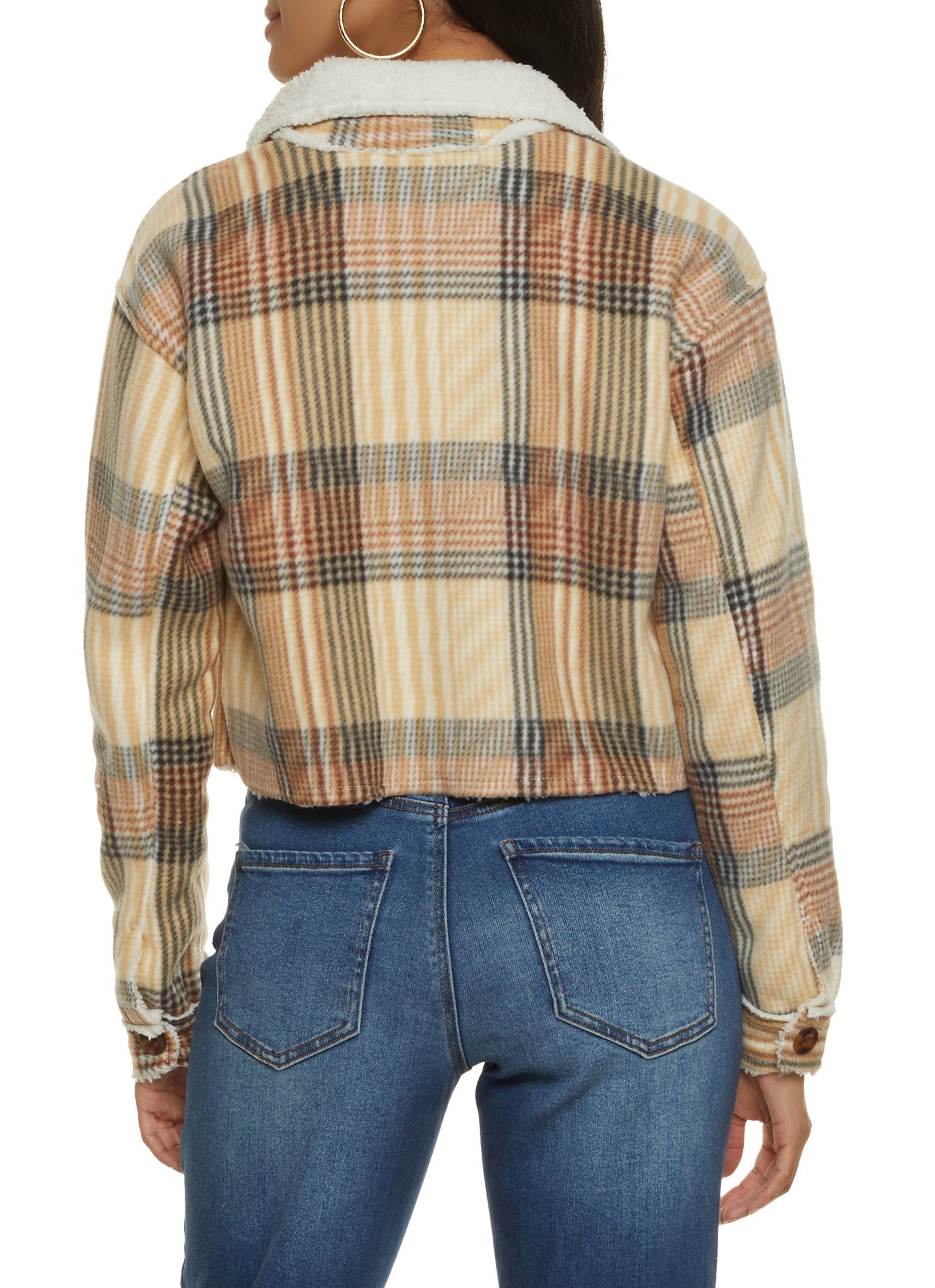 Sherpa Lined Plaid Cropped Jacket sold by Rainbow product image thumbnail 3