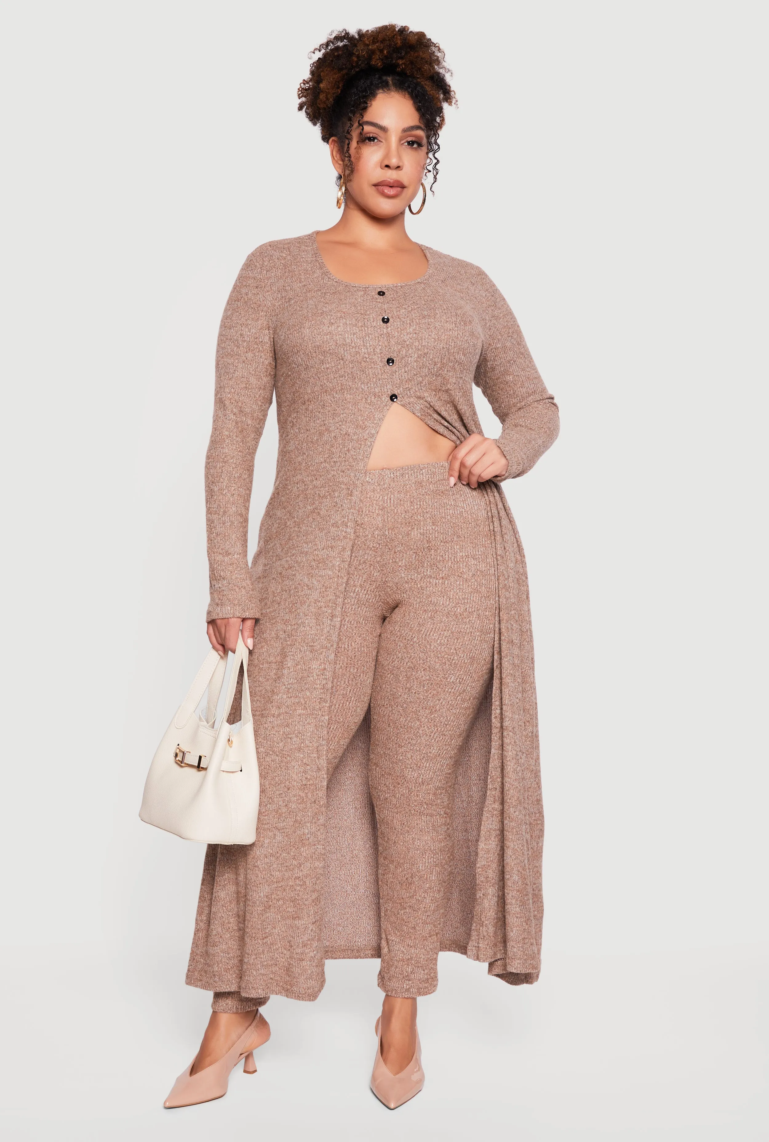 Plus Size High Waisted Brushed Ribbed Knit Leggings sold by Rainbow