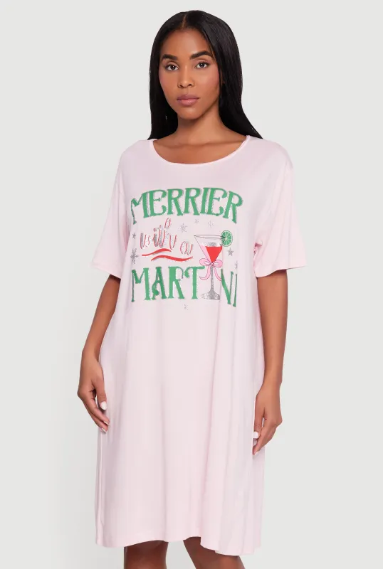 Oversized Merrier With A Martini Graphic Sleep Shirt sold by Rainbow