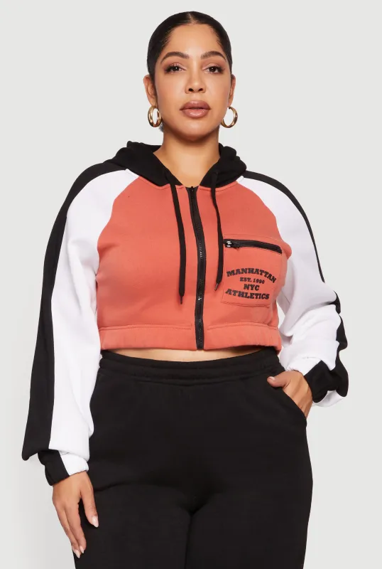 Plus Size Color Blocked NYC Athletics Graphic Crop Sweatshirt sold by Rainbow