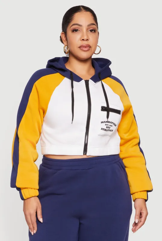 Plus Size Color Blocked NYC Athletics Graphic Crop Sweatshirt made by Rainbow