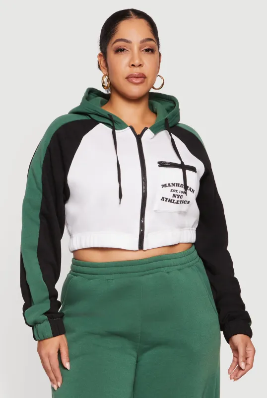 Plus Size Color Blocked NYC Athletics Graphic Crop Sweatshirt made by Rainbow