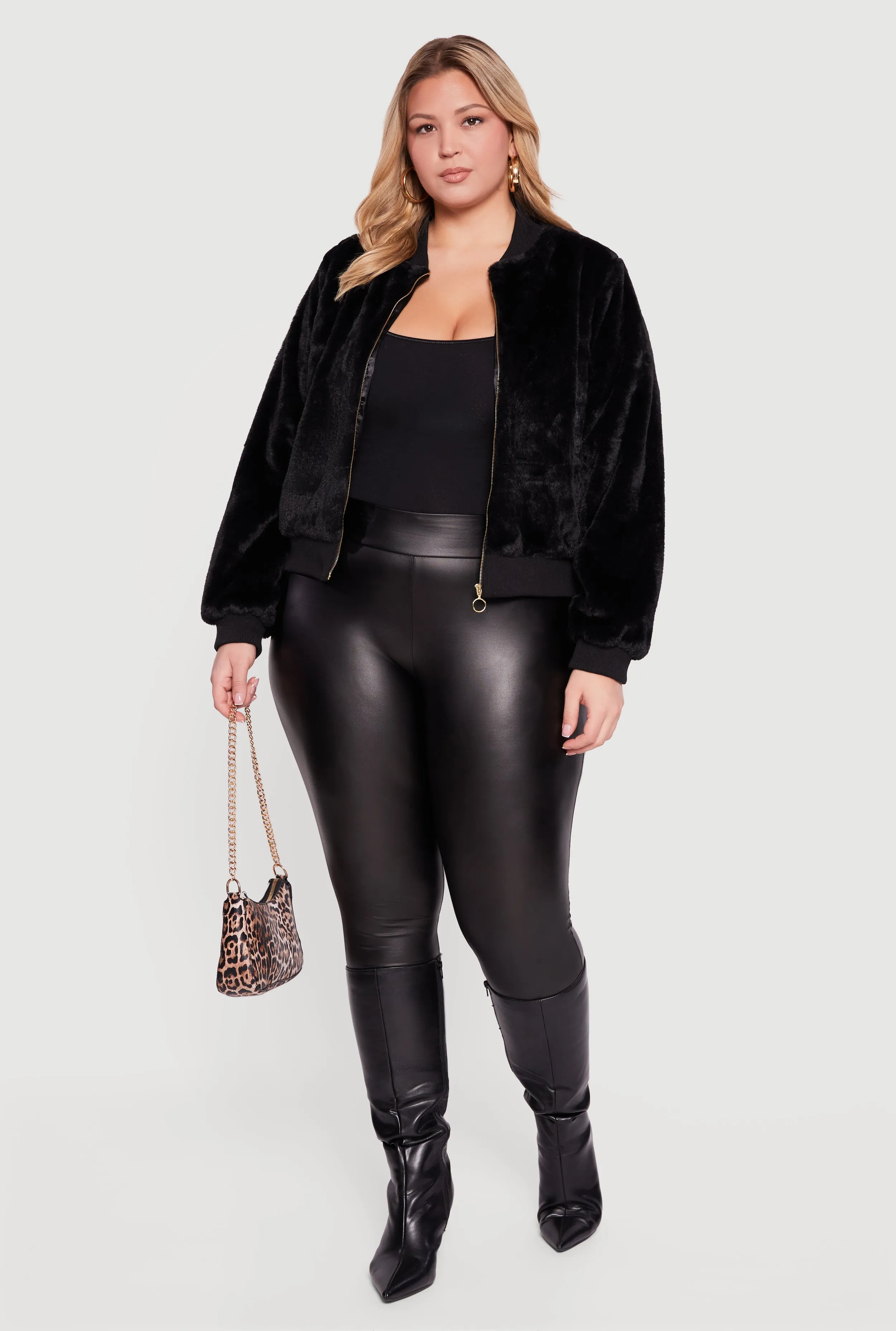 Plus Size Zip Front Faux Fur Bomber Jacket sold by Rainbow product image thumbnail 2