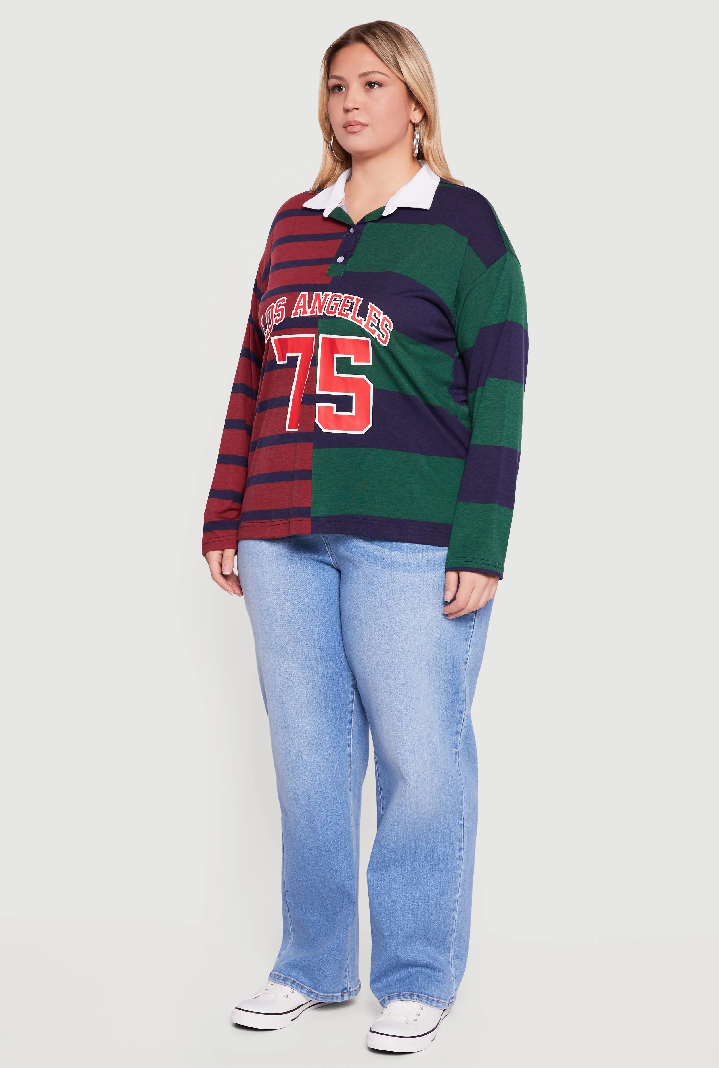 Plus Size Almost Famous Color Block Striped Graphic Polo Shirt sold by Rainbow product image thumbnail 5