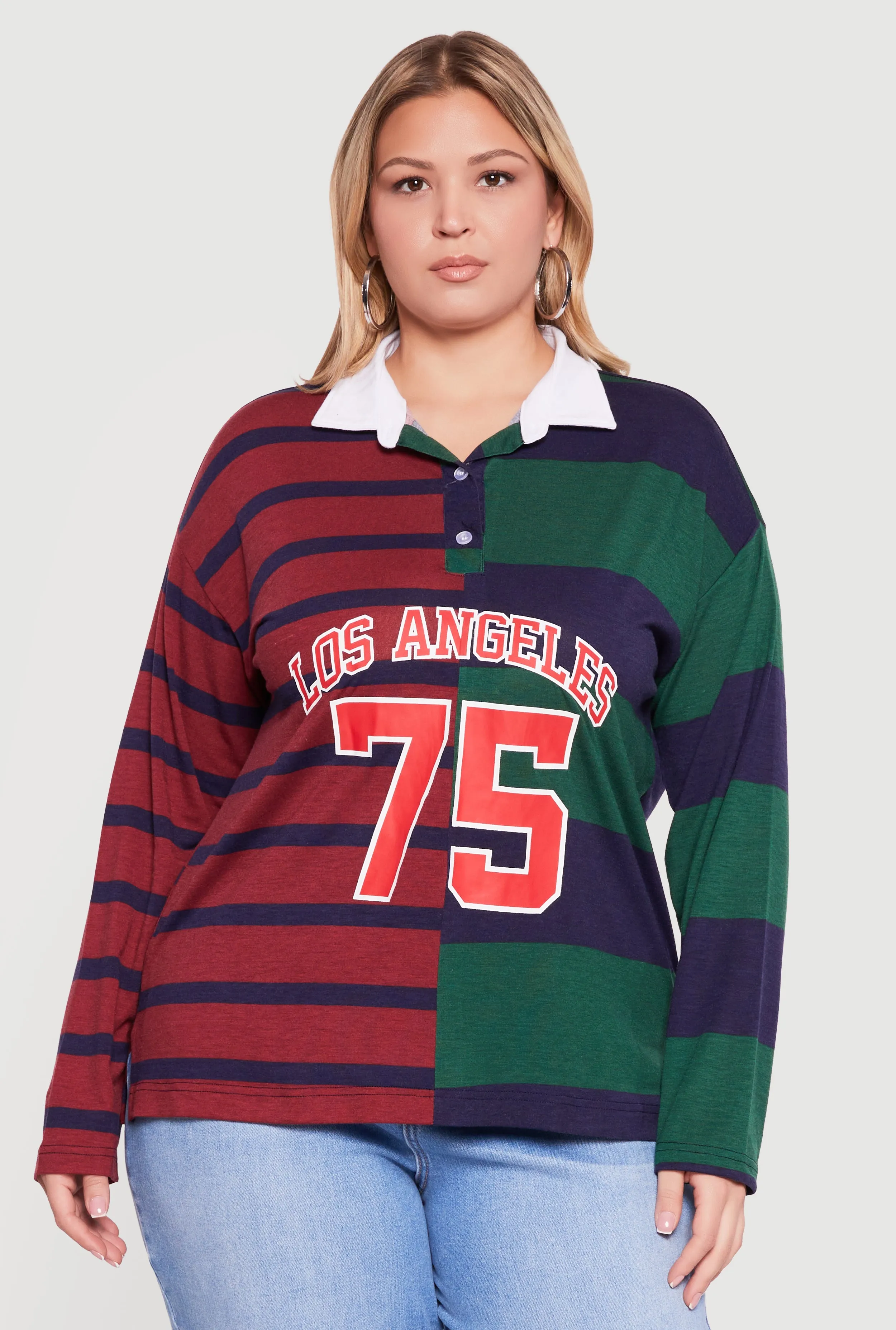 Plus Size Almost Famous Color Block Striped Graphic Polo Shirt sold by Rainbow product image thumbnail 2