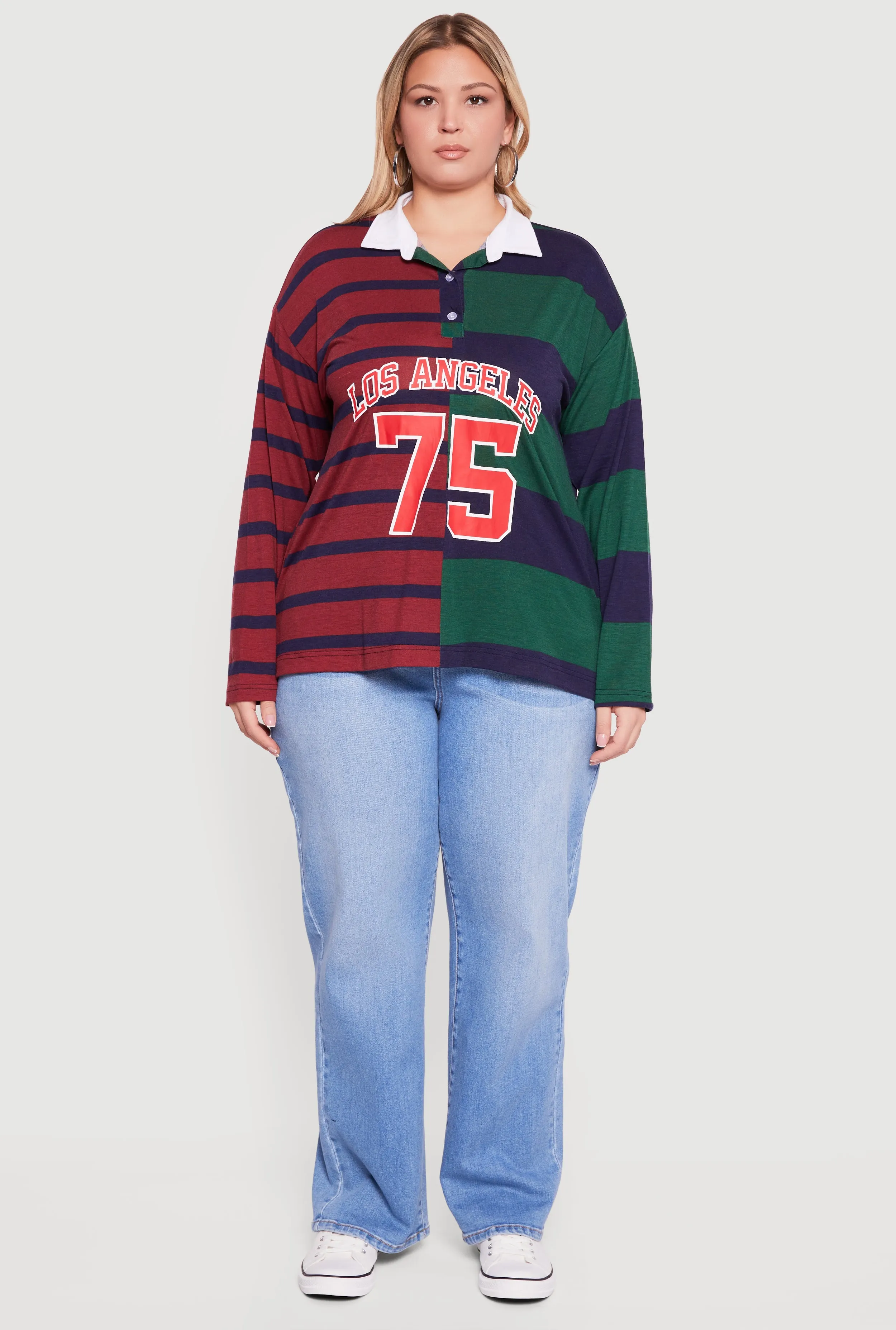 Plus Size Almost Famous Color Block Striped Graphic Polo Shirt sold by Rainbow product image thumbnail 3